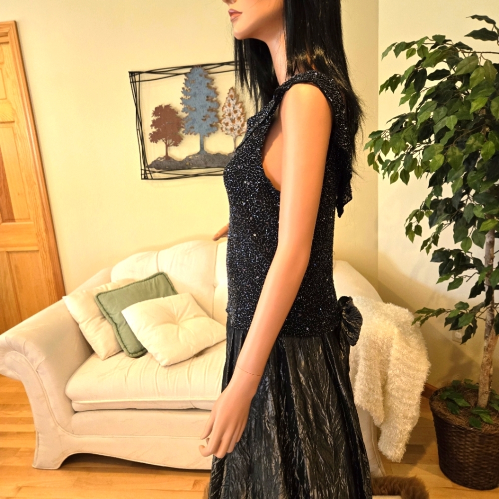 NWOT, Scala Black Beaded Silk Top with Ruffle, Formal, Party, Holiday, Size L - Picture 15 of 16